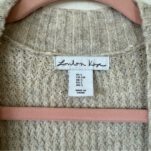 London Kaye Oatmeal Tan Alpaca Blend Waffle Knit Long Line Cardigan Size Small - Picture 6 of 10